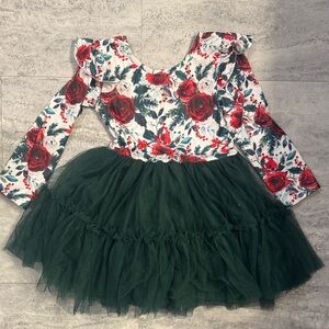 Floral Dress with Green Tulle Skirt